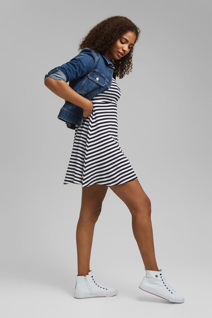 Striped jersey dress, 100% organic cotton, NAVY, overview