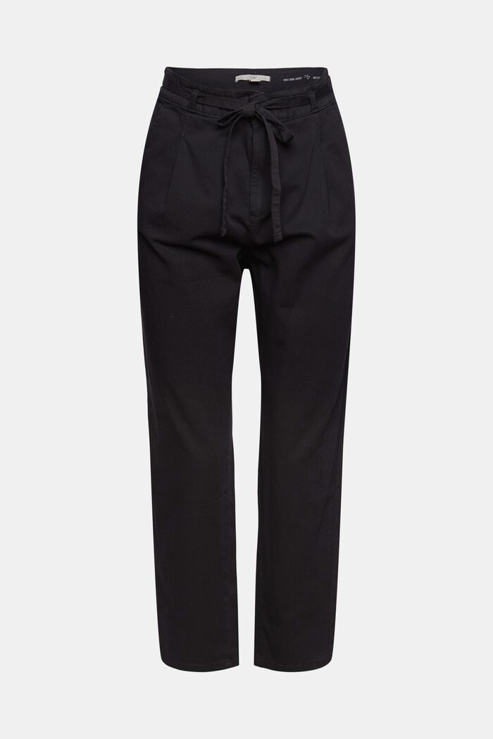 Waist pleat trousers with a belt, pima cotton, BLACK, detail image number 2