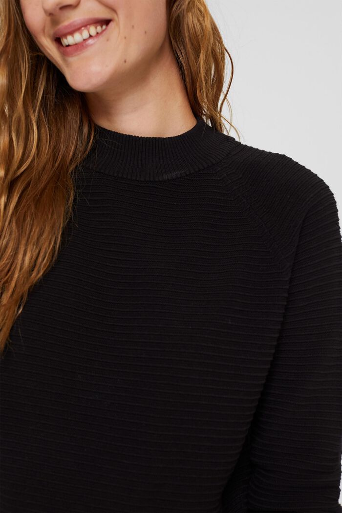 Jumper with a ribbed texture, organic cotton, BLACK, detail image number 2