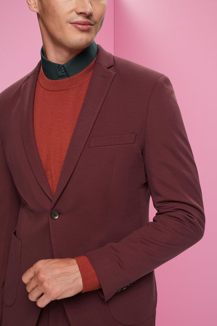 Single-breasted piqué jersey blazer, BORDEAUX RED, detail image number 2
