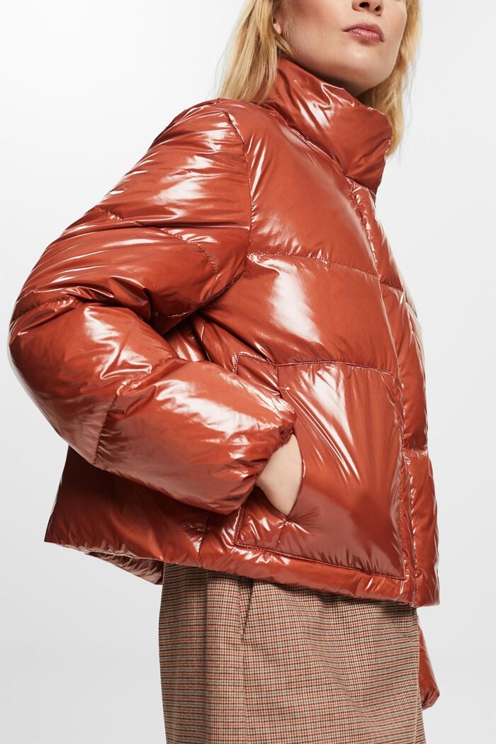 Glossed-Shell Puffer Jacket, TERRACOTTA, detail image number 1