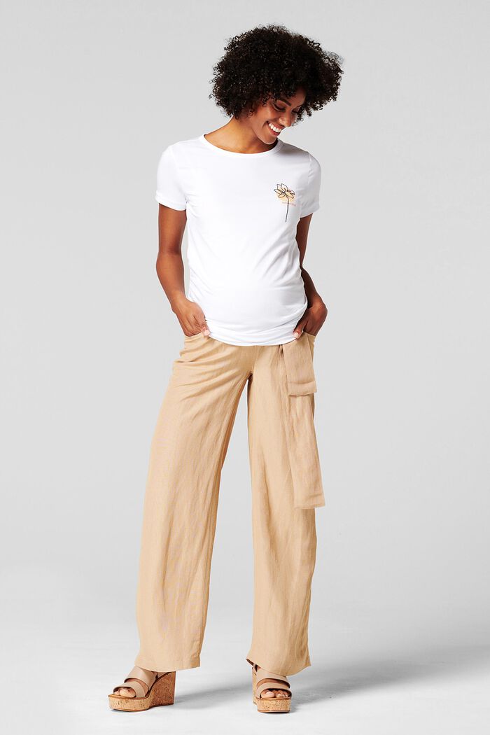 Linen blend: trousers with under-bump waistband, SAND, overview
