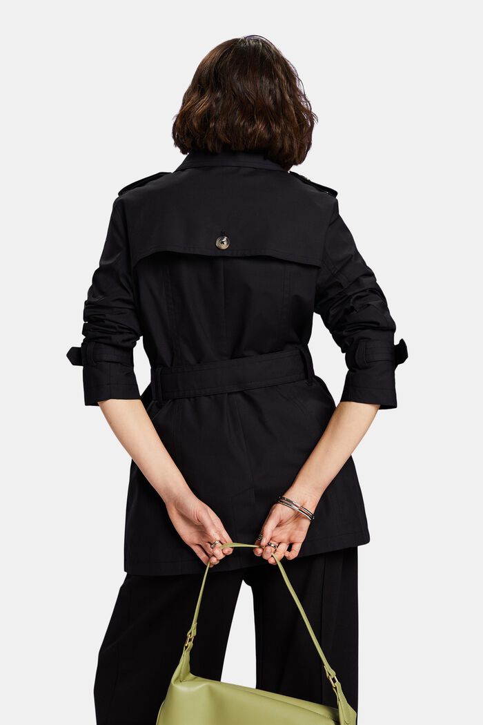 Short Double-Breasted Trench Coat, BLACK, detail image number 2