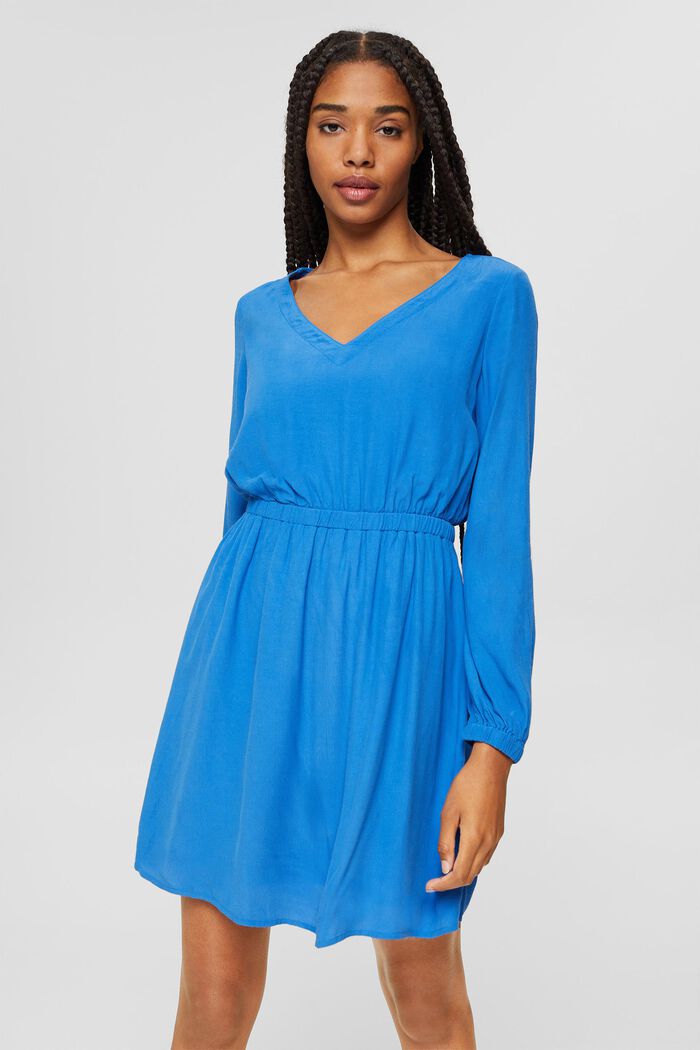 Fitted V-neck dress, BLUE, detail image number 0