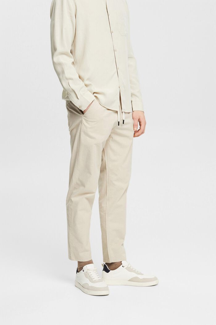Trousers with a stretchy drawstring waistband, BEIGE, detail image number 0