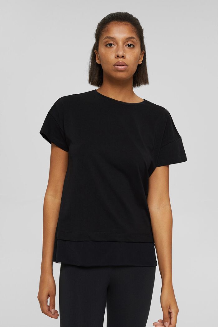 Boxy T-shirt with mesh, organic cotton, BLACK, detail image number 6