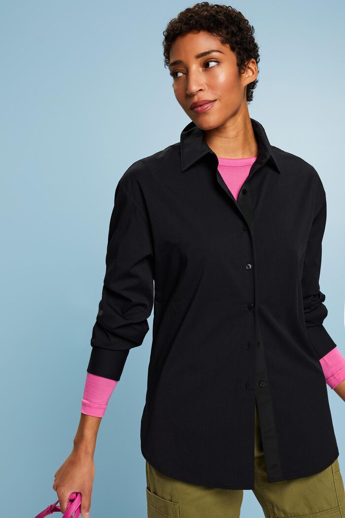 Oversized Button-Down Shirt, BLACK, detail image number 0