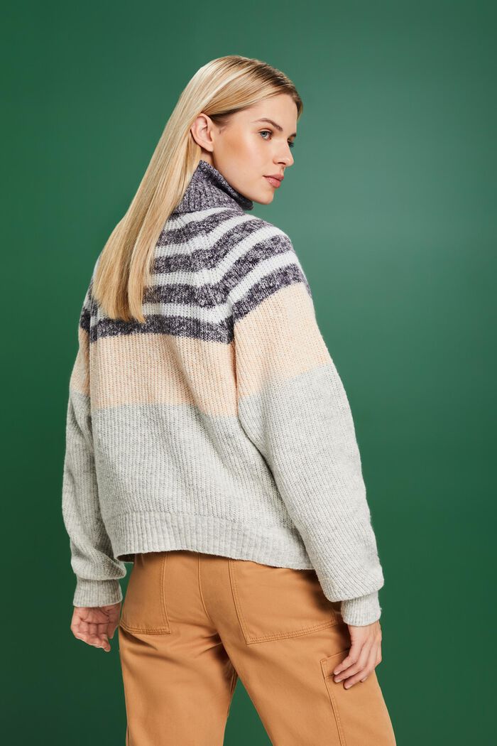 Striped Rib-Knit Turtleneck Sweater, LIGHT GREY, detail image number 3