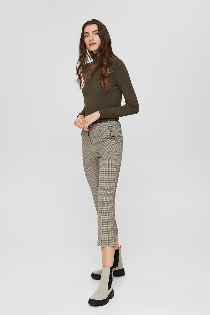Cropped kick flare houndstooth trousers, DARK KHAKI, detail image number 6
