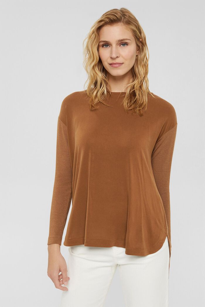 Long sleeve top made of a LENZING™ ECOVERO™ blend, TOFFEE, detail image number 0