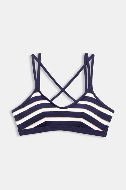 Padded bikini top with stripes & crossover straps