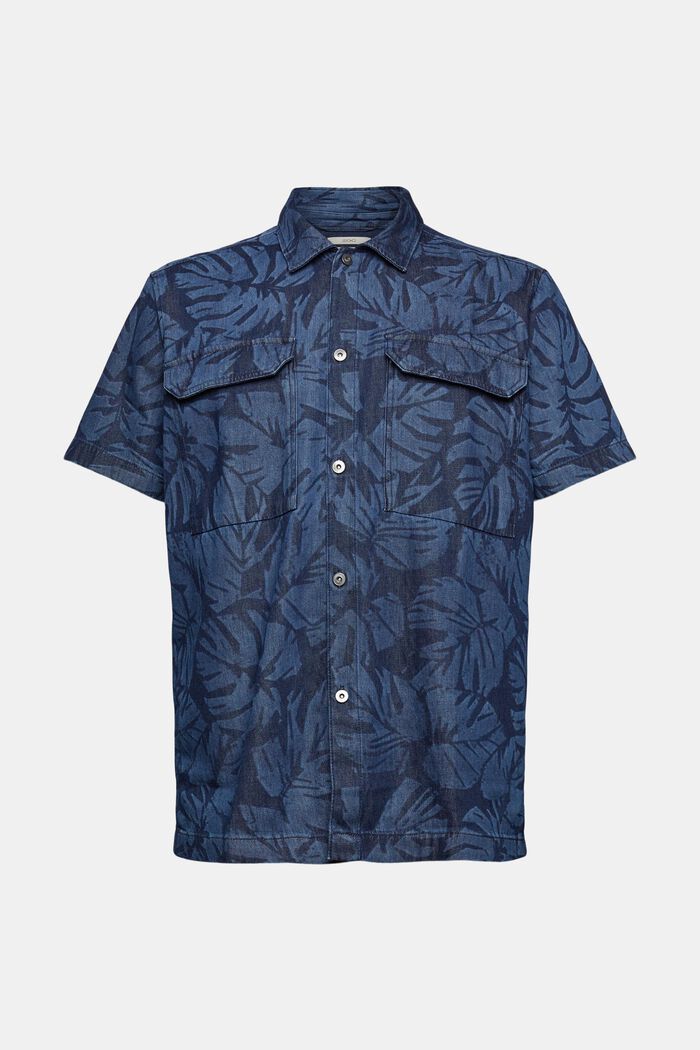 Shirt in a patterned denim look, BLUE MEDIUM WASHED, overview