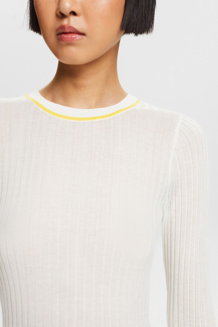Ribbed Crewneck Sweater, OFF WHITE, detail image number 3