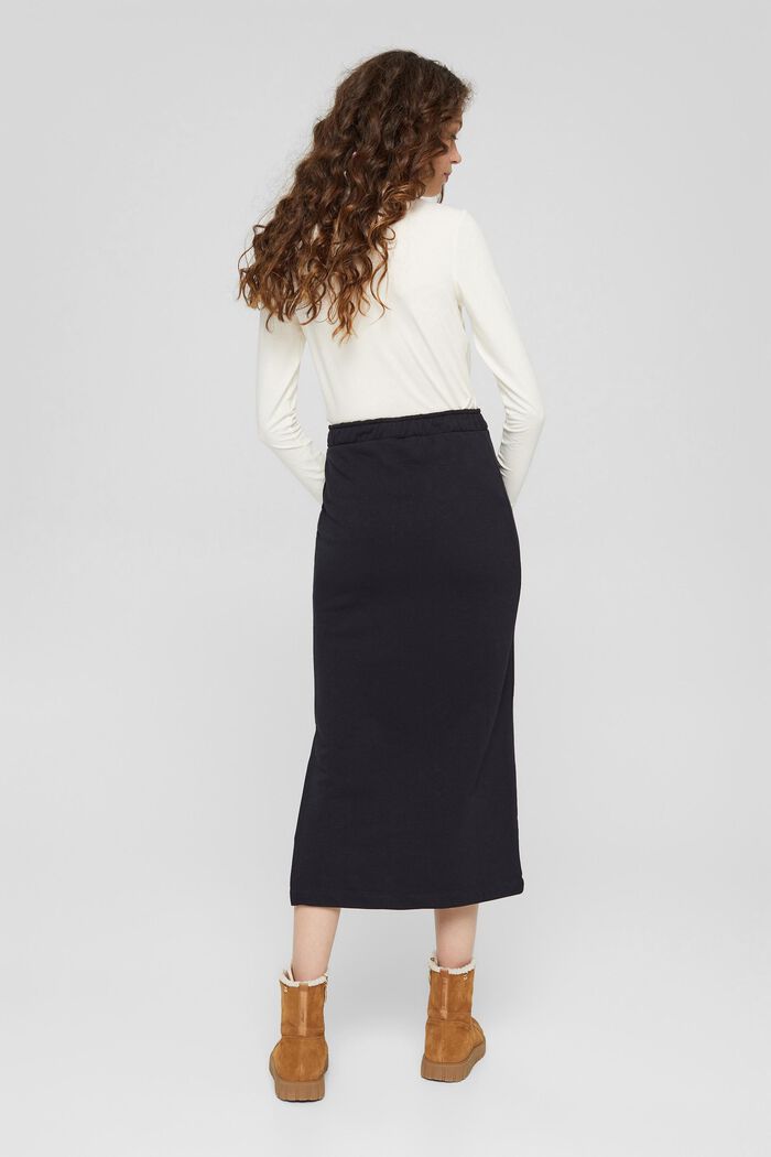 Organic cotton blend sweatshirt midi skirt, BLACK, detail image number 3