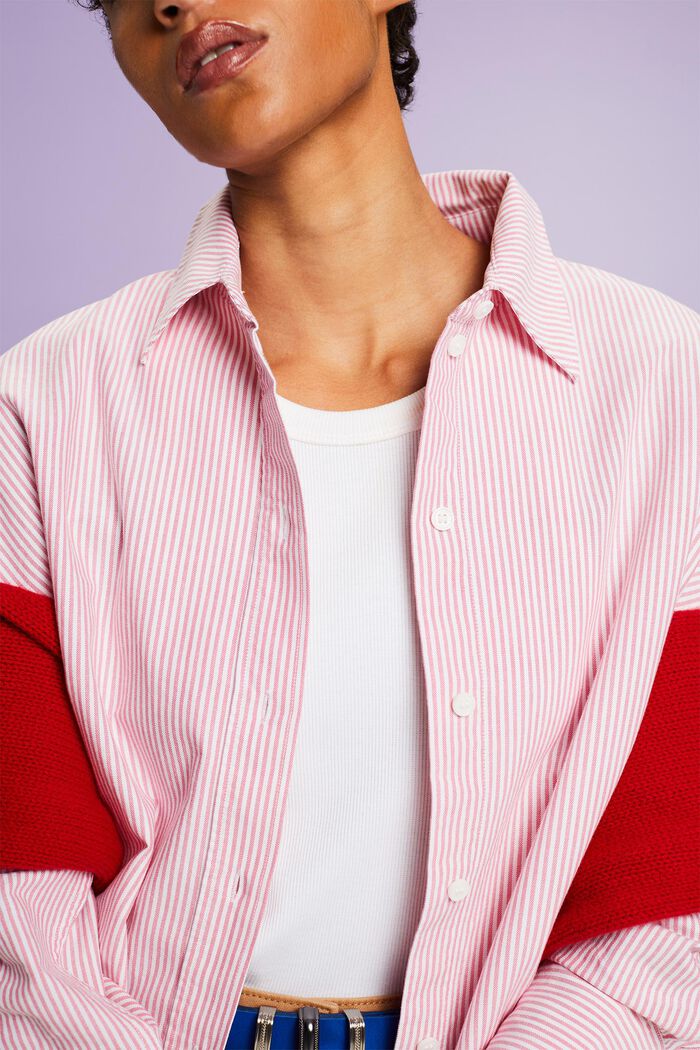 Oversized Striped Cotton Shirt, PINK, detail image number 3
