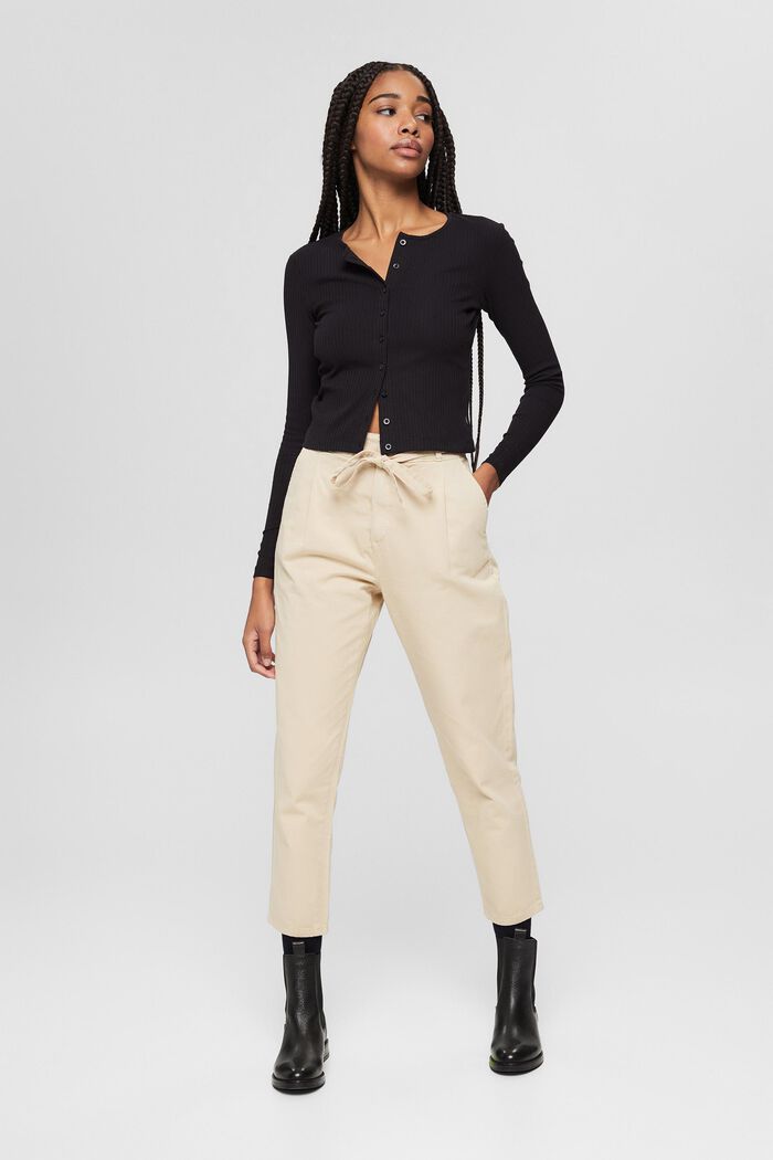 Waist pleat trousers with a belt, pima cotton, BEIGE, detail image number 6