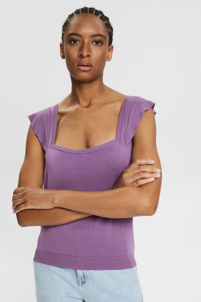 Knitted top with a square neckline, PURPLE, detail image number 0
