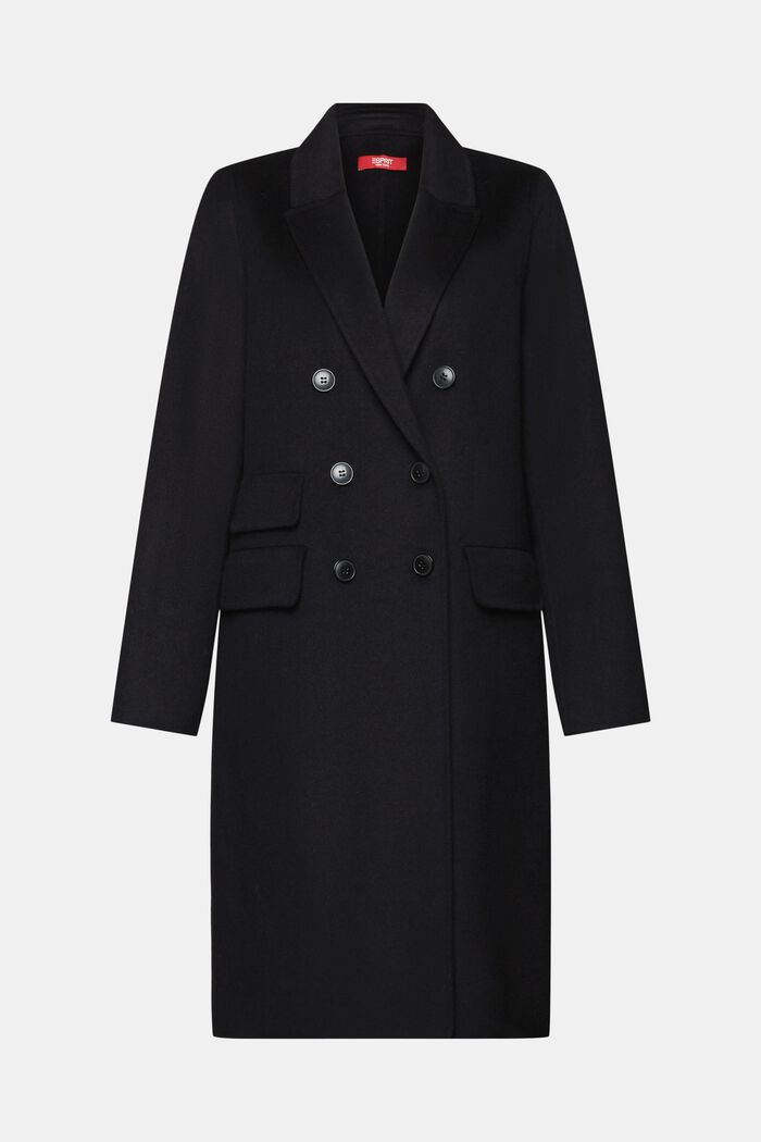 Double-Breasted Wool-Blend Coat, BLACK, detail image number 6