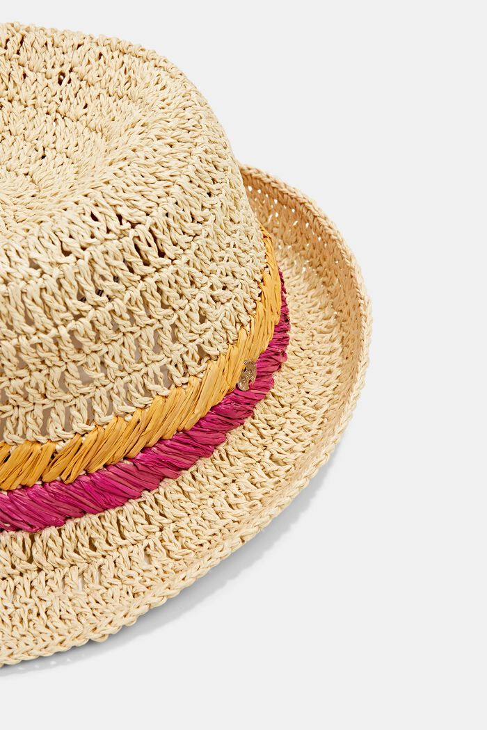 Trilby hat with two colourful stripes, CREAM BEIGE, detail image number 1