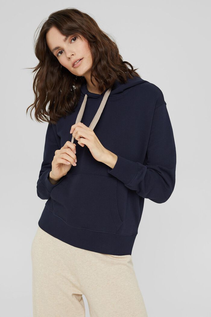 Hoodie with contrasting colour drawstring ties, NAVY, detail image number 0
