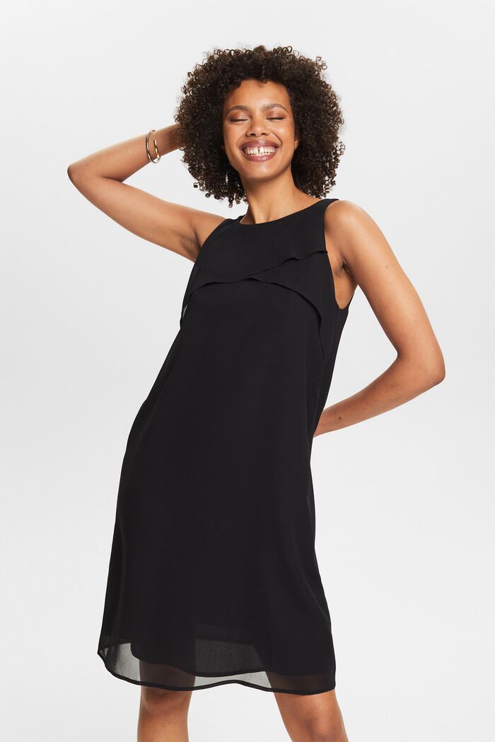 Sleeveless Crêpe Chiffon Mini Dress, BLACK, detail image number 6