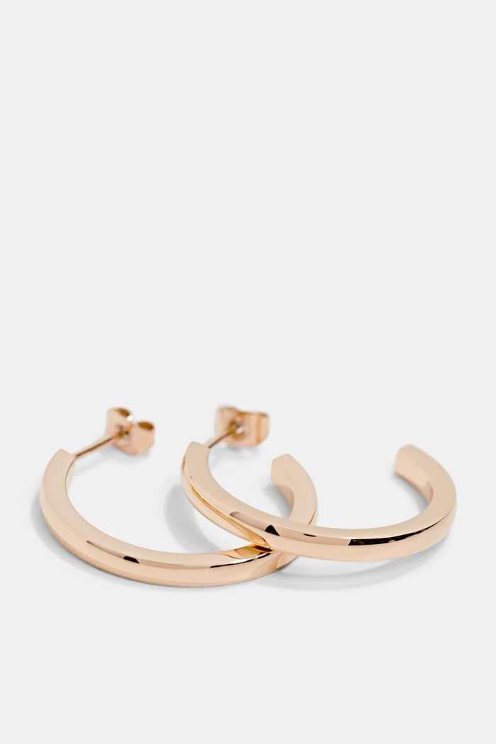 Stainless-steel Creole hoops with butterfly backs, ROSEGOLD, detail image number 1