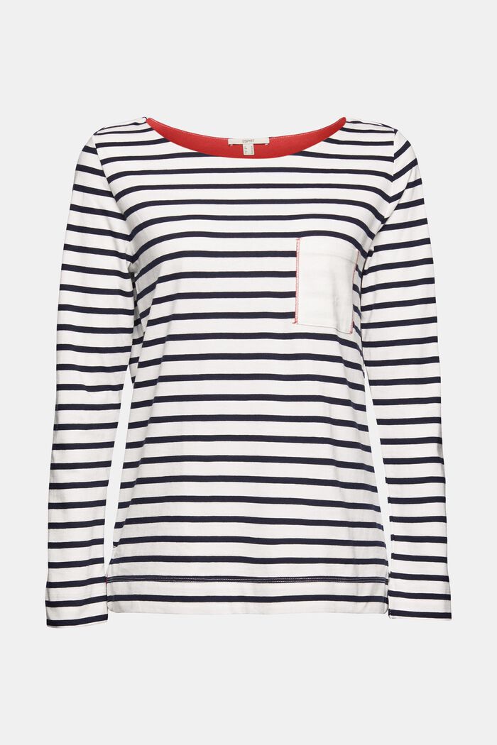 Striped long sleeve top with a breast pocket, OFF WHITE, detail image number 6