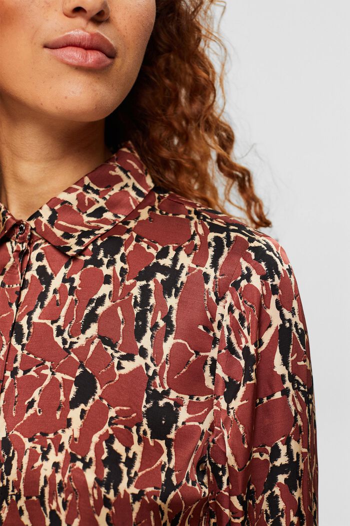 Patterned blouse in a satin finish, RUST BROWN, detail image number 2