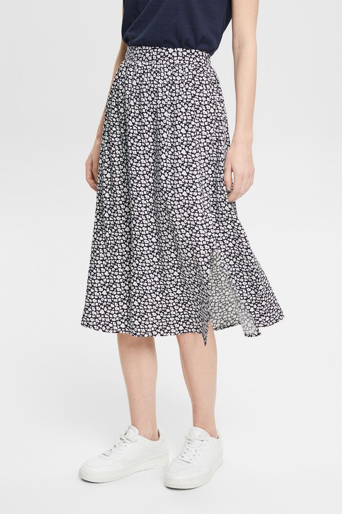 Floral midi skirt made of LENZING™ ECOVERO™, NAVY, detail image number 1