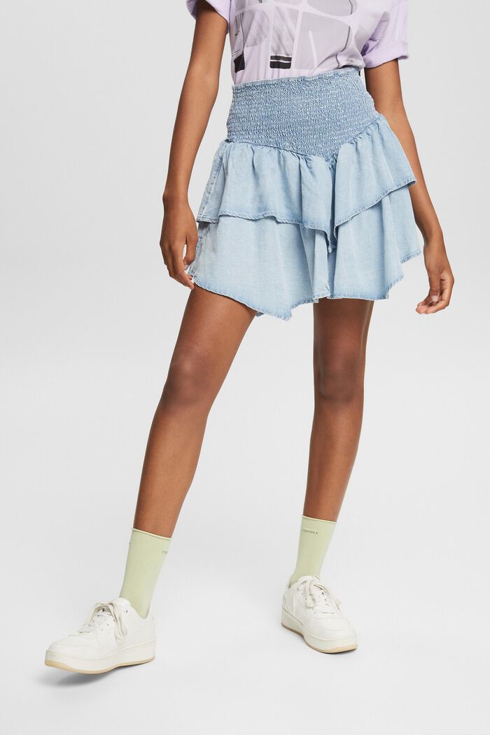 Made of TENCEL™: denim-effect mini skirt, BLUE BLEACHED, detail image number 0
