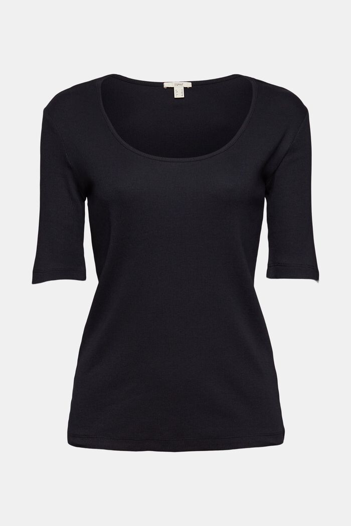 Finely ribbed T-shirt, organic cotton blend, BLACK, detail image number 2