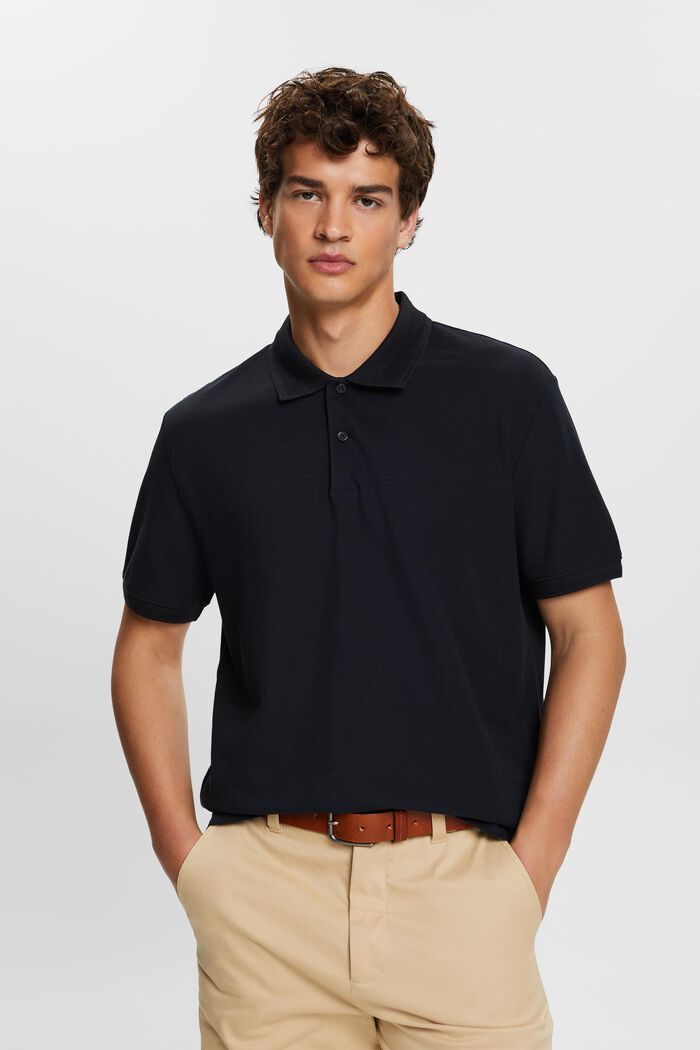 Cotton Pique Polo Shirt, BLACK, detail image number 0