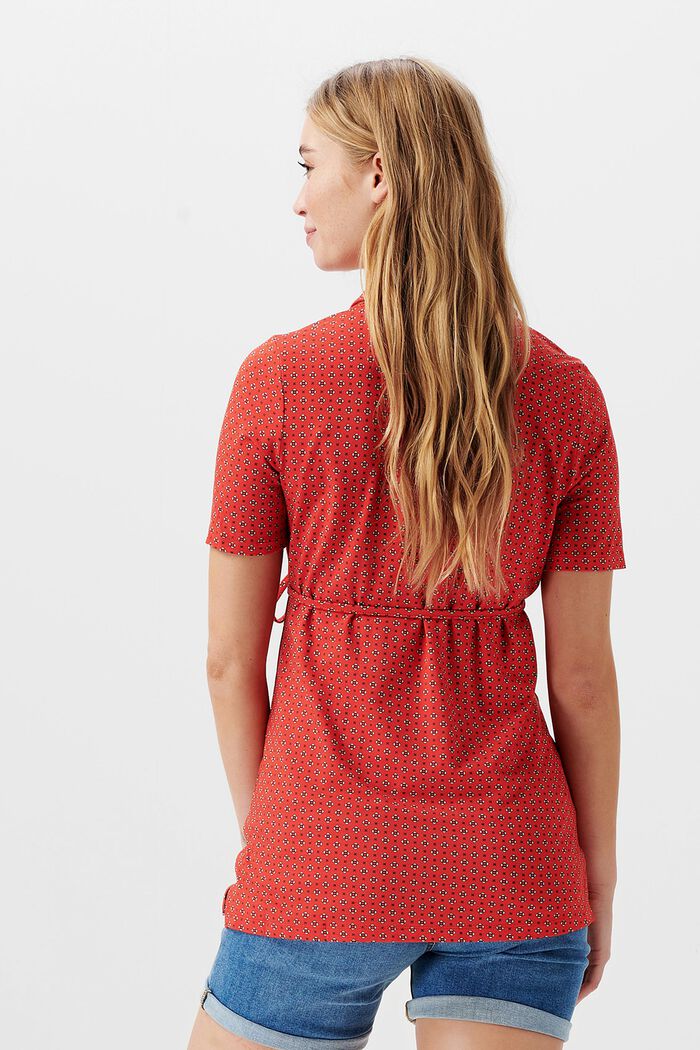 Jersey blouse with all-over print, FLAME RED, detail image number 1