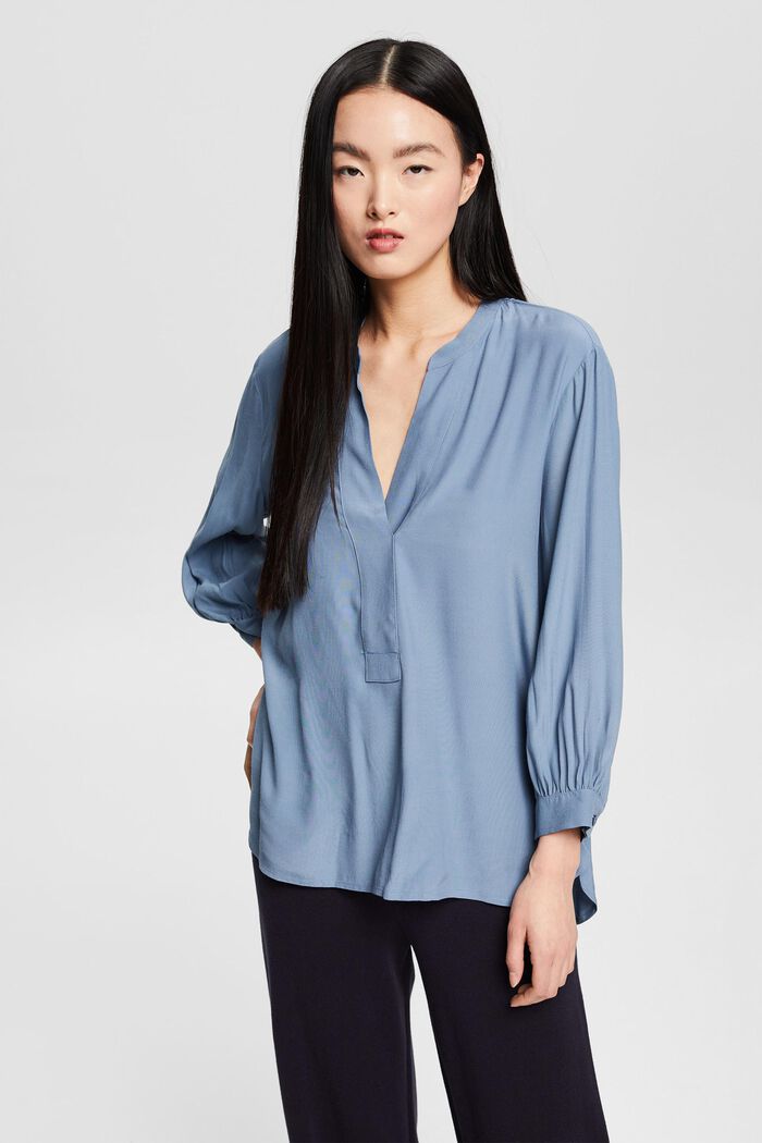 Tunic blouse with LENZING™ ECOVERO™, GREY BLUE, detail image number 0
