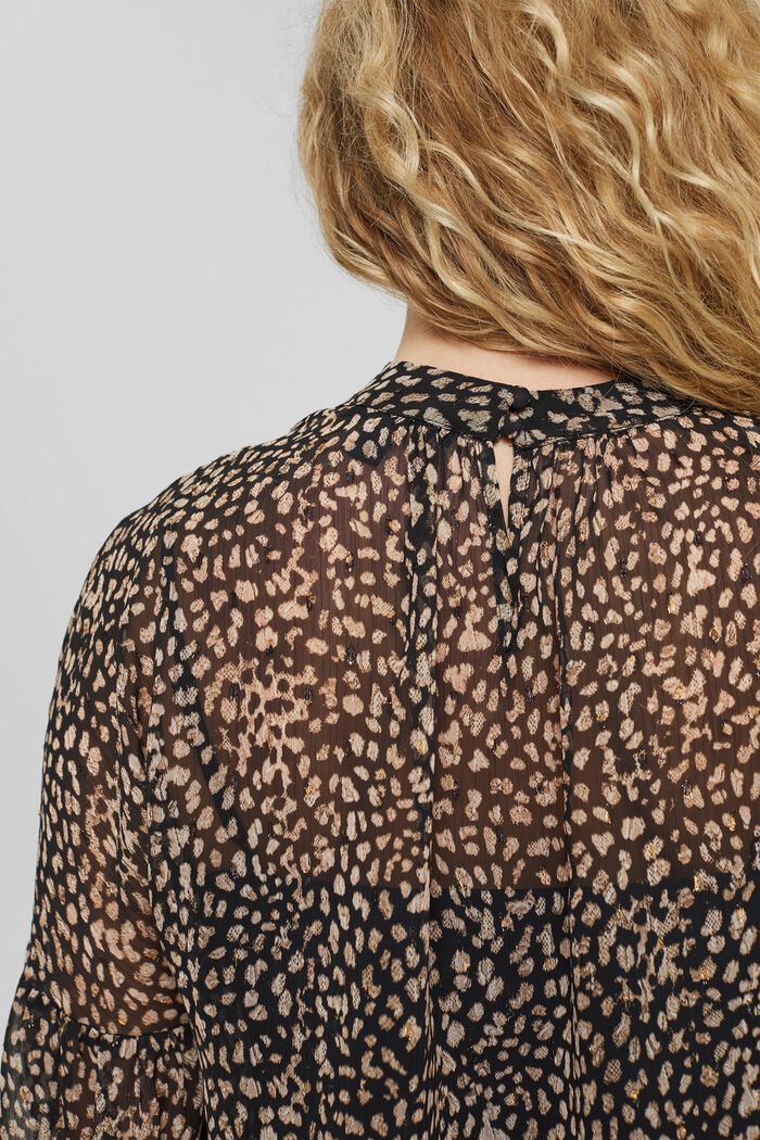Made of recycled material: leopard blouse with shoulder slits, BLACK, detail image number 5