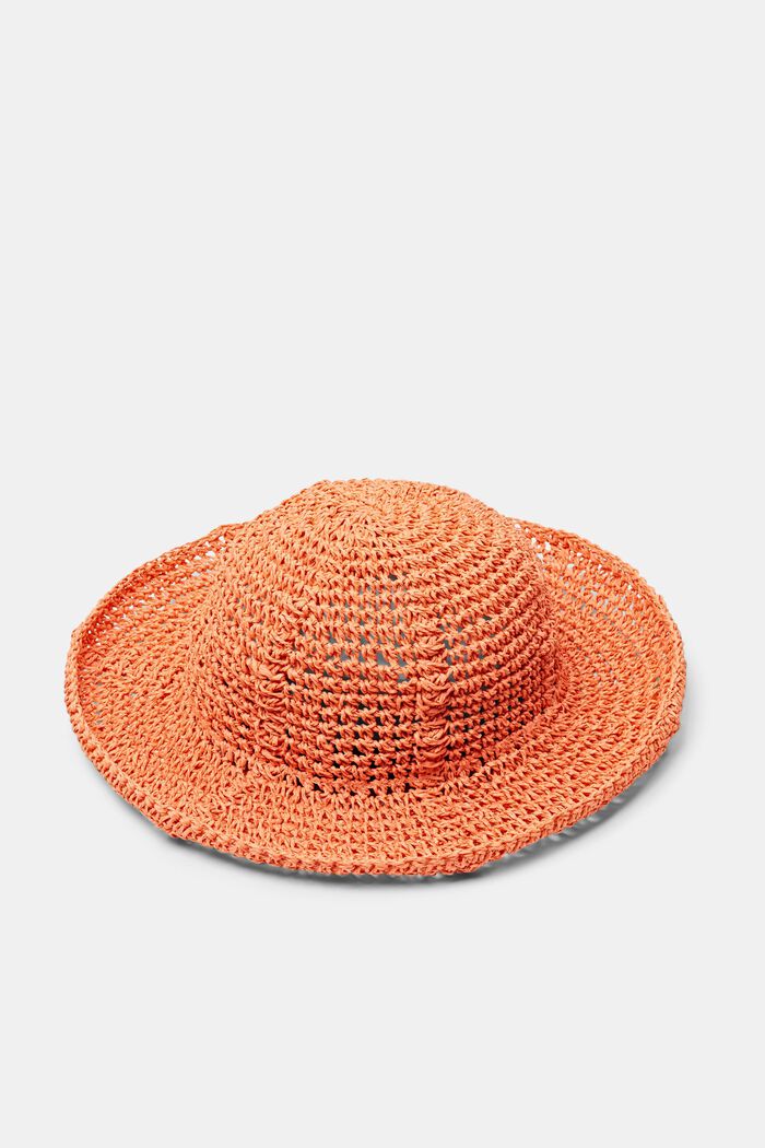 Crochet Straw Hat, ORANGE, detail image number 0