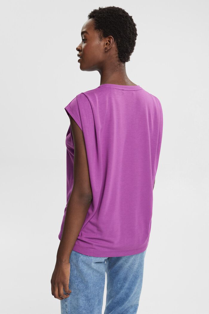 Sleeveless T-shirt with pleated shoulders, VIOLET, detail image number 3