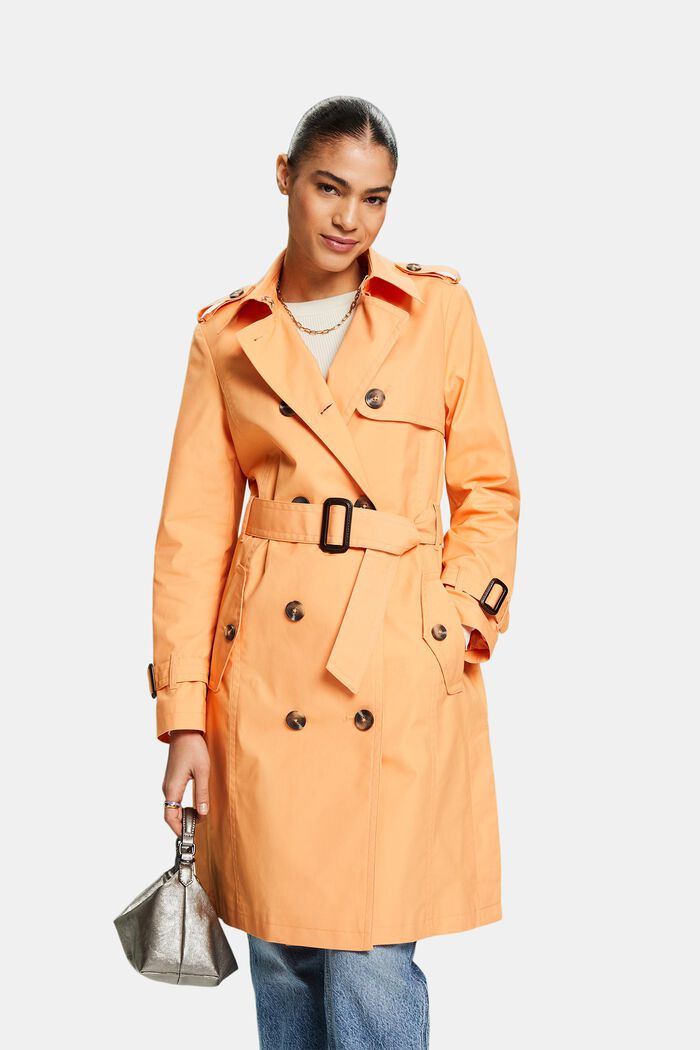 Belted Double-Breasted Trench Coat, PASTEL ORANGE, detail image number 0