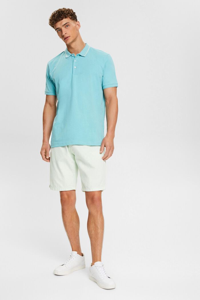 Linen blend: polo shirt with an embroidered logo, LIGHT TURQUOISE, detail image number 4