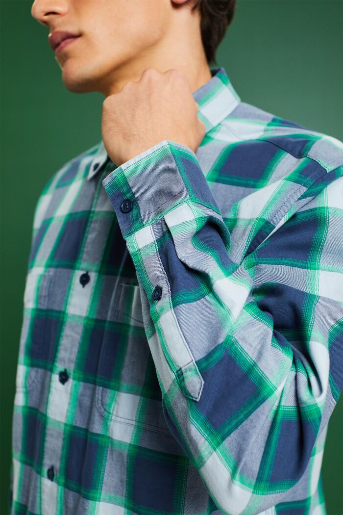 Checked Cotton Flannel Shirt, GREY BLUE, detail image number 3