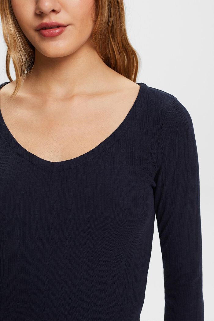 Pointelle long-sleeve top, NAVY, detail image number 2