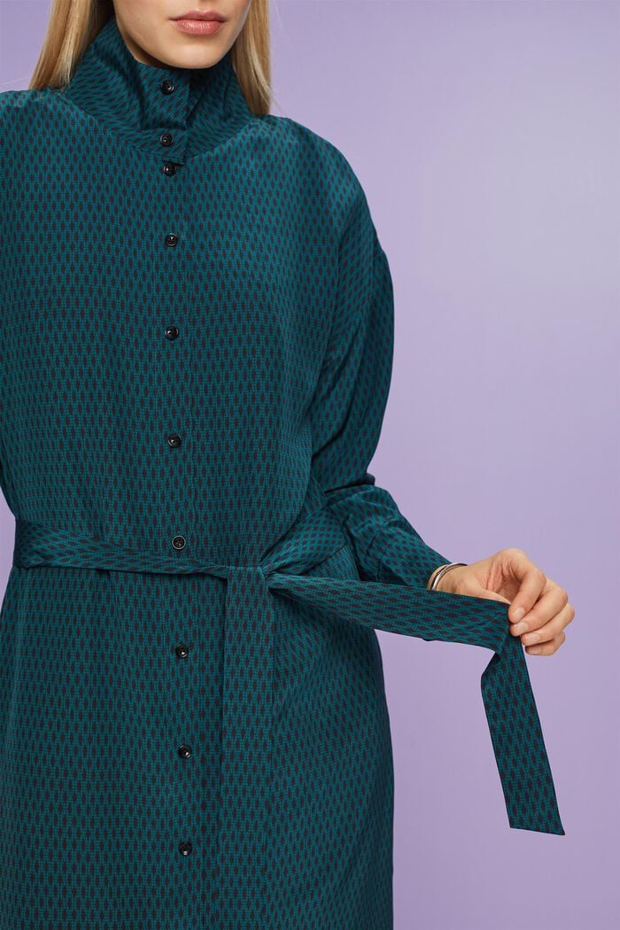 Silk Shirt Dress, EMERALD GREEN, detail image number 3