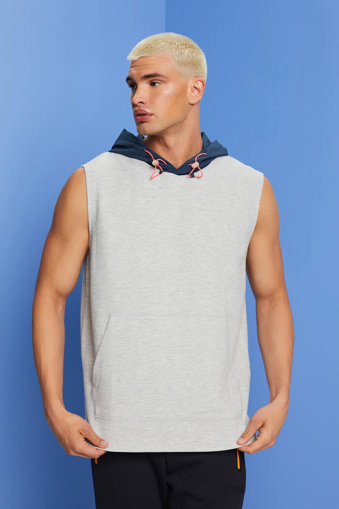 Sleeveless Cord Detail Hooded Sweatshirt, LIGHT GREY, detail image number 0