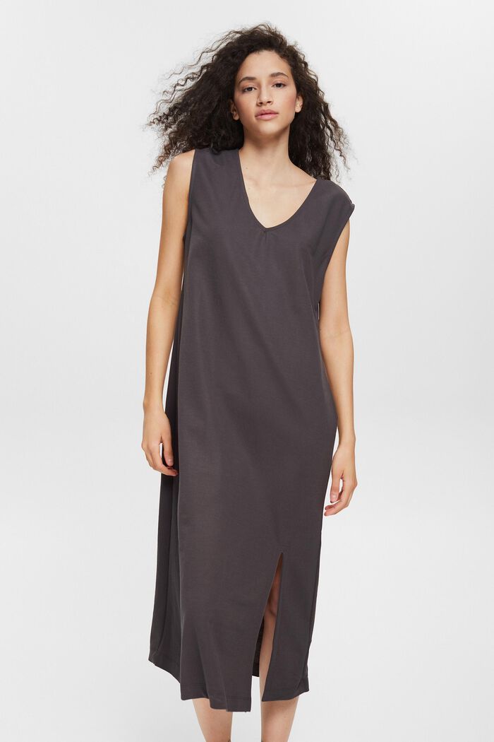 Dress with a hem slit, ANTHRACITE, overview