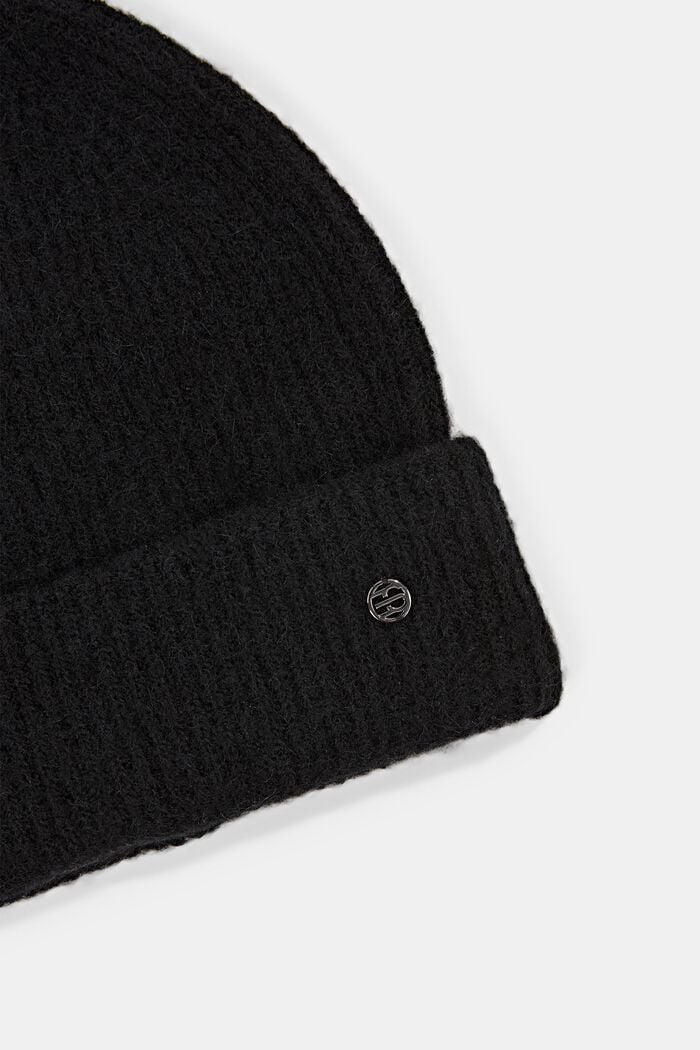 Rib knit beanie in a wool/alpaca blend, BLACK, detail image number 1