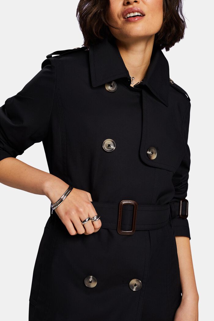 Short Double-Breasted Trench Coat, BLACK, detail image number 3