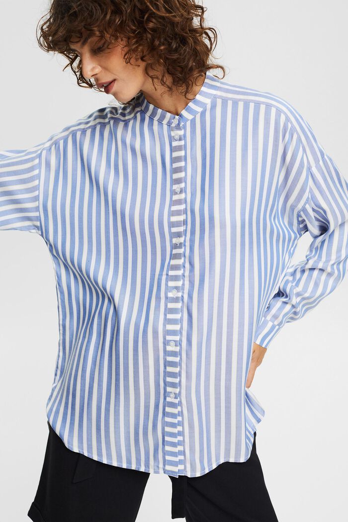 Containing TENCEL™: striped oversized blouse, LIGHT BLUE, overview