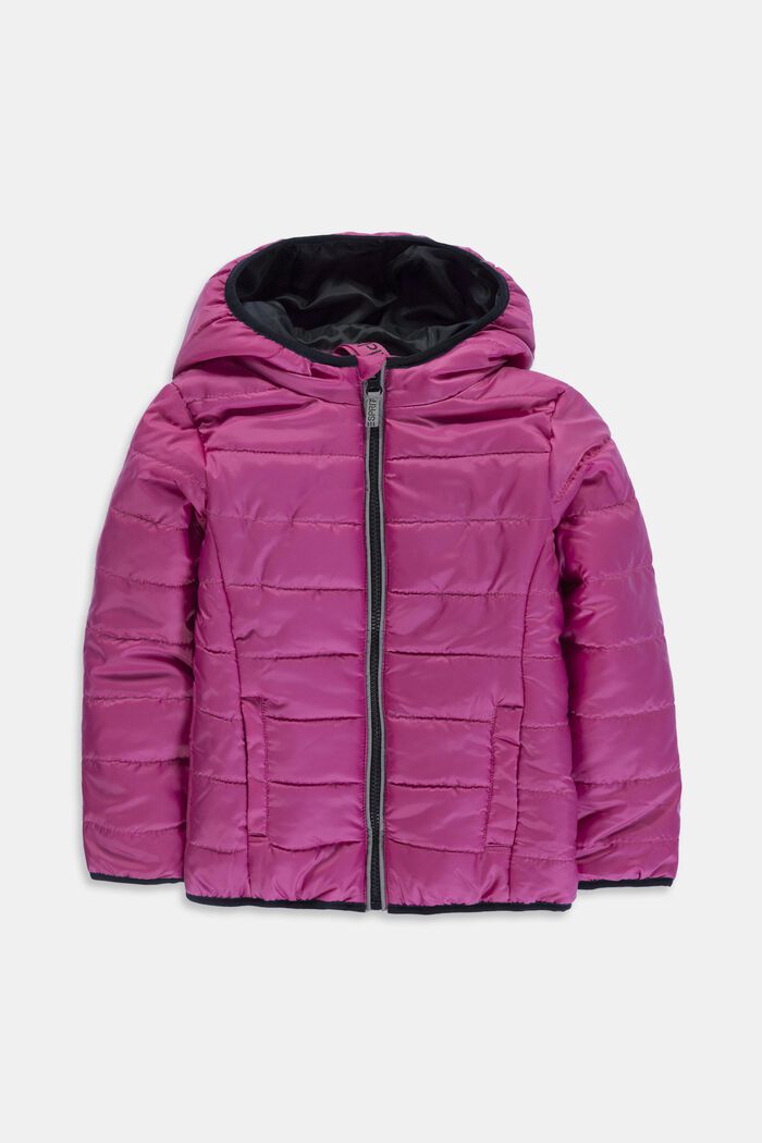 Quilted jacket with a hood, PINK, overview