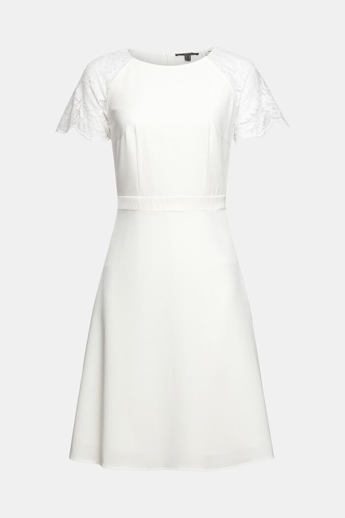 Dress with lace sleeves, OFF WHITE, detail image number 6