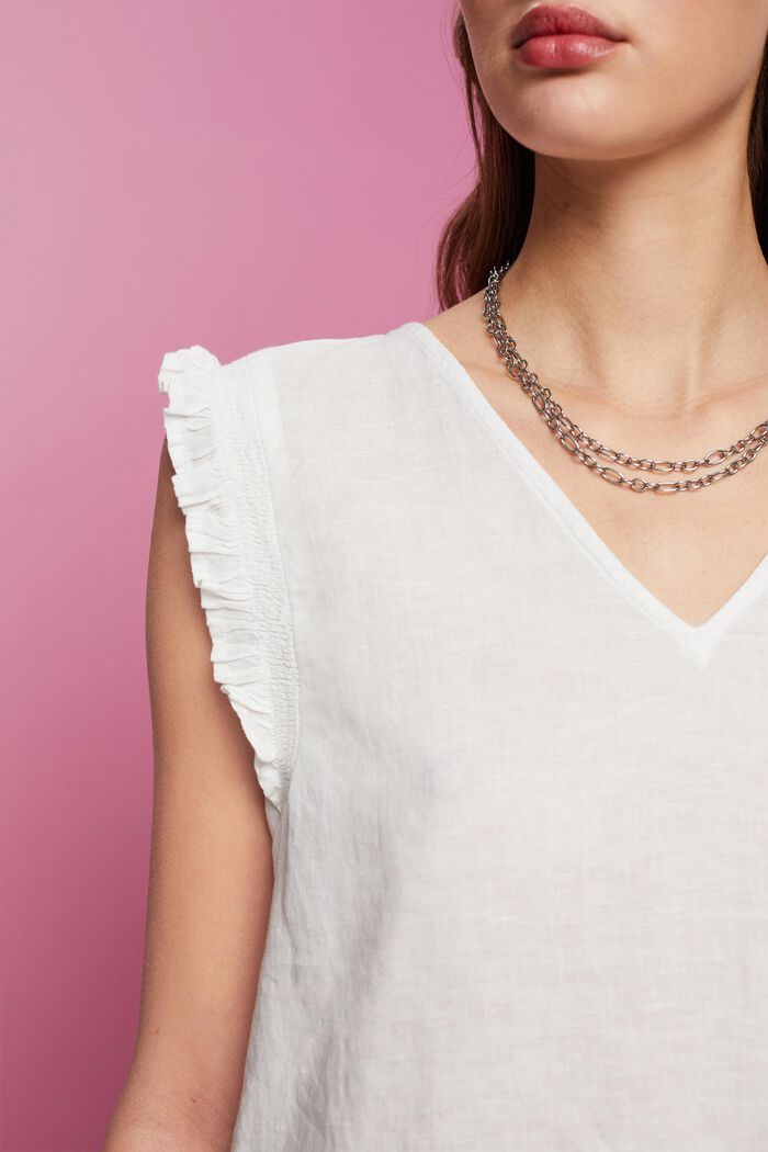Sleeveless linen blend blouse, OFF WHITE, detail image number 2